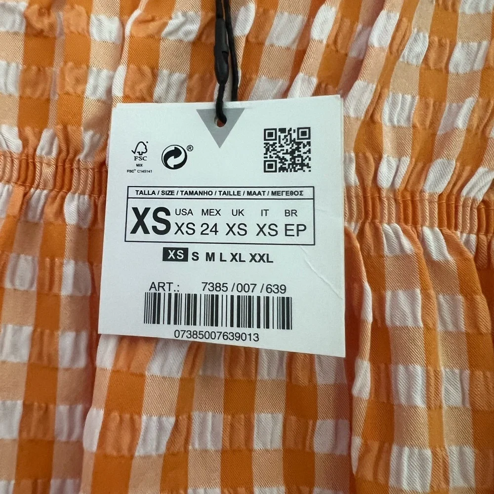 Zara woman’s Orange Gingham Puff Sleeve Top